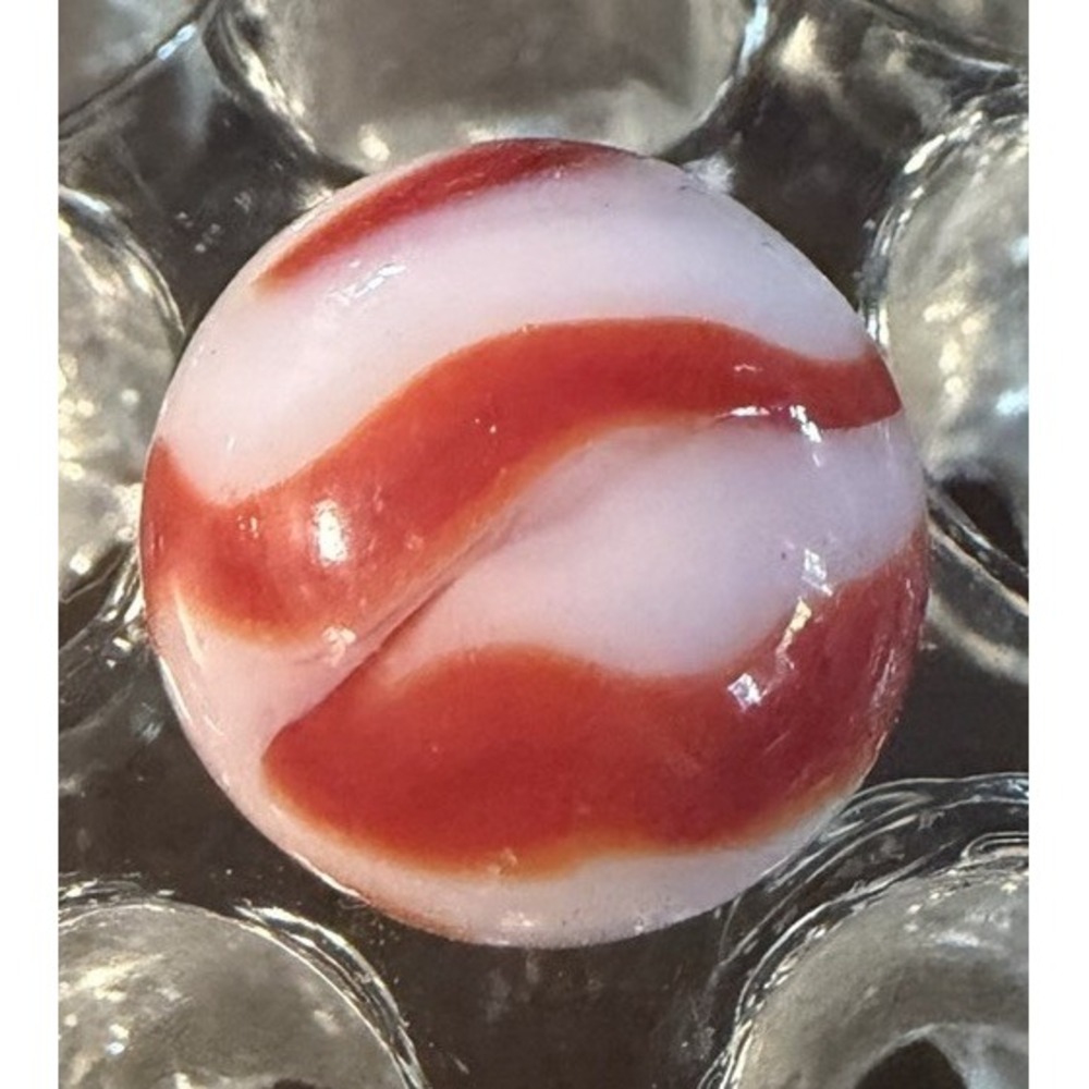 Vintage Red White Corkscrew Swirl Glass Marble 5/8" .63in Akro Agate Style